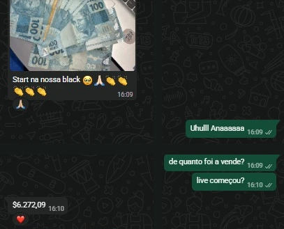 Mensagem de cliente na Black Friday: start na nossa black e valor da venda
